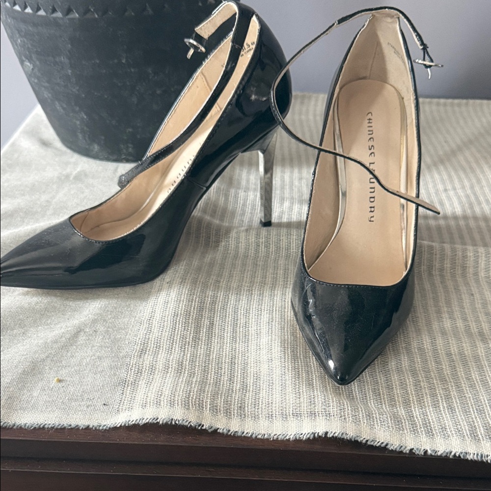 Chinese Laundry Black Patent Heels with Silver Accents